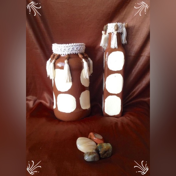Hand Crafted Gingerbread Pillows &Upcycled Glass Jar &Bottle Set Heavenly Warmth - Picture 9 of 11
